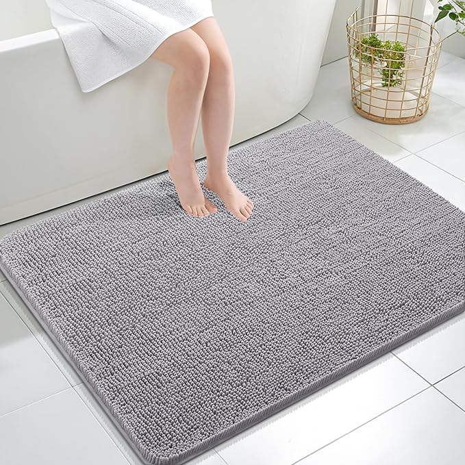 OLANLY Bathroom Rugs 40x32, Extra Soft Absorbent Chenille Bath Rugs, Rubber Backing Quick Dry, Machine Washable Bath Mats for Bathroom Floor, Tub and Shower, Home Decor Accessories, Grey