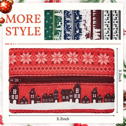Sherr 5 Pieces Tissues Purse Pocket Tissue Holder Reusable Travel Tissue Pouch Fabric Zipper Enclosed Small Size Flower Pattern Tissue Holder for Purse Coins for Christmas, 5.25 x 3 Inches