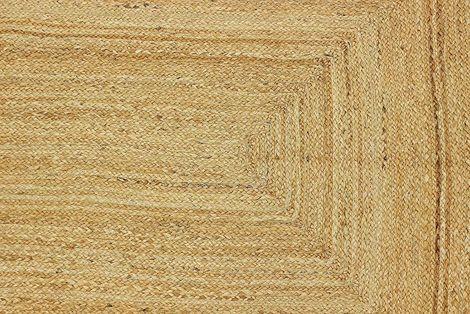 Scalloped Edge Rug, Hand Woven Natural Jute Area Rug, 3x3 Ft Square Beige & Black Braided Kilim Rugs for Living Room, Kitchen, Entryway, Farmhouse