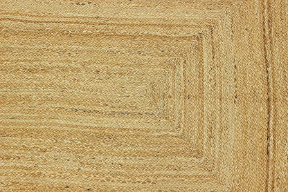 Scalloped Edge Rug, Hand Woven Natural Jute Area Rug, 3x3 Ft Square Beige & Black Braided Kilim Rugs for Living Room, Kitchen, Entryway, Farmhouse