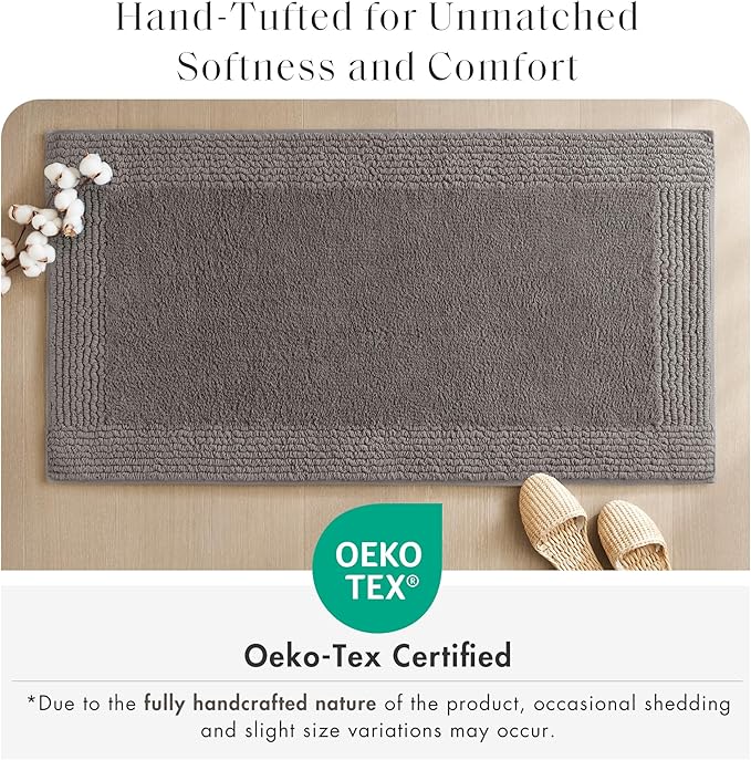 Madison Park Splendor Reversible 100% Cotton Tufted Bathroom Rug-3000 GSM Hotel Quality Luxurious Plush Medium Pile Bath Mat Absorbent, Quick Dry, Shower Room Décor, 21x34, Charcoal