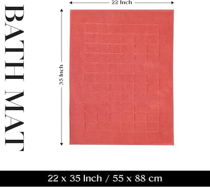Superior 100% Cotton Bathmat Set, Bath Mats, Bathroom Decor, Shower, Bathtub Essentials, Home Accessories, Small Washable Rug, No Backing, Heavyweight, Nora Collection, Set of 2, 22" x 35", Coral