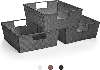 Sorbus Set of 3 Large Storage Baskets for Organizing, Mesh Hand-Woven Design, Linen Closet Organizers and Storage, Organizer Storage Baskets for Shelves, Organizers and Storage ( Gray)