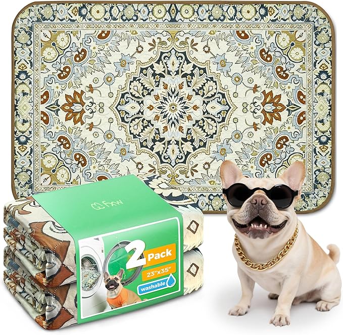 FXW Washable Pee Pads for Dogs, Puppy Pads with Super Absorbent, Specifically Designed for 36inch Cages, 23" x 35" Rectangle, Boho Beige, 2 Packs