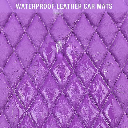 CAR PASS Bling Leather Car Mats Shining Diamond Floor Mats Crystal Rhinestone Sparkly Glitter Carpet Anti-Slip Waterproof Pad Universal Fit for Automotive SUV, Sedan, Van, 5pcs Girl Women, Purple