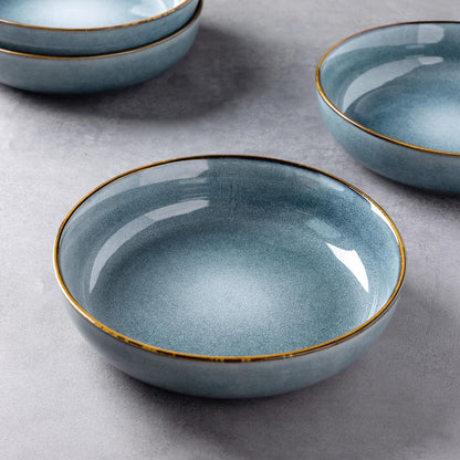 GBHOME 9'' Large Ceramic Pasta Bowls, 38oz Stoneware Pasta Serving Bowls Set of 4 for Kitchen, Wide Bowls for Fruit,Pasta,Salad,Oatmeal,Meal, Microwave Safe, Reactive Glaze-Space Blue