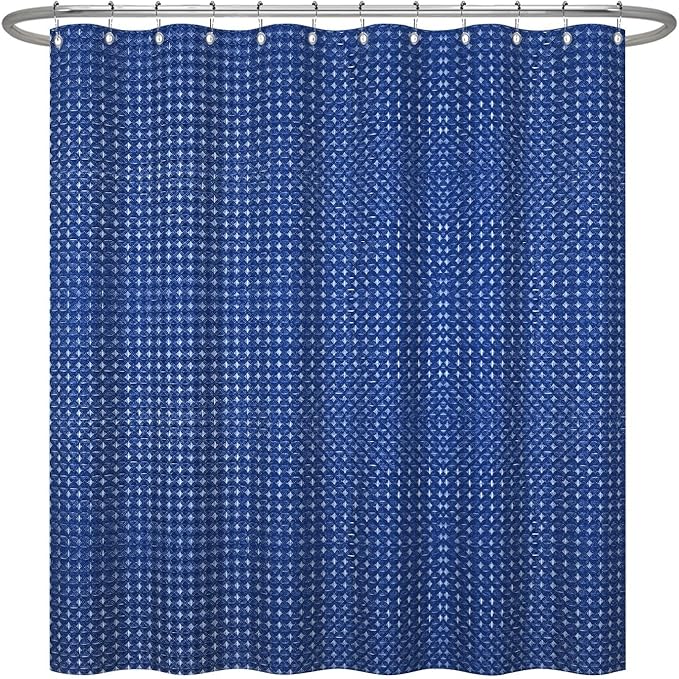 ggaimwf 48x72 Inch Solid Color Shower Curtain for Bathroom Waffle Bath Water Resistant Fabric Curtains Indigo Dye Modern Thick Shower Stall Curtain with Metal Hooks