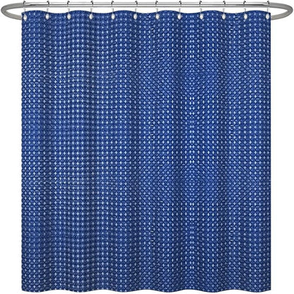 ggaimwf 48x72 Inch Solid Color Shower Curtain for Bathroom Waffle Bath Water Resistant Fabric Curtains Indigo Dye Modern Thick Shower Stall Curtain with Metal Hooks
