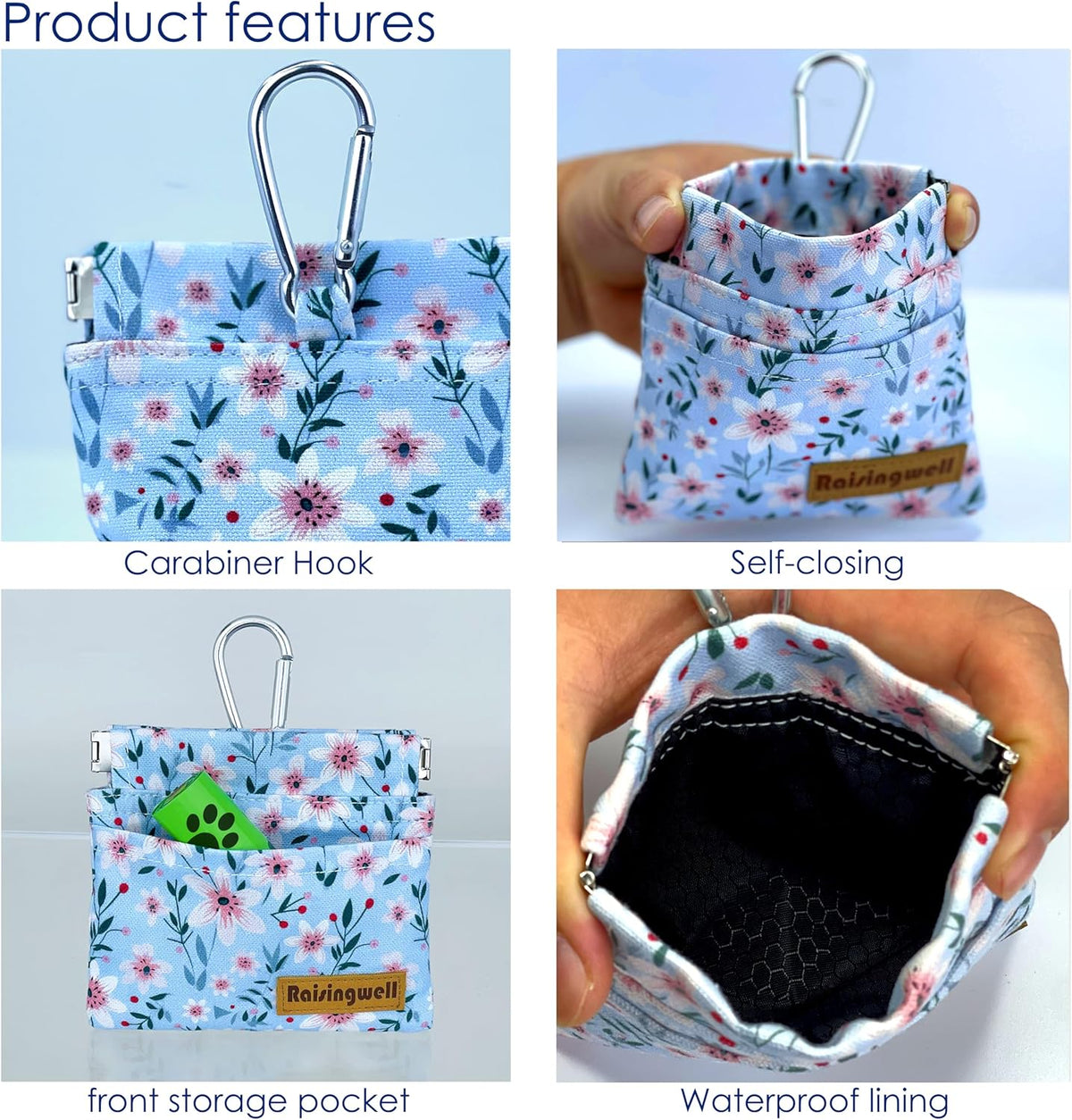 Dog Treat Pouch, Small Cotton Pocket Sized Training Holder, Hand Free Walking Fanny Bag with Carabiner, Self-Closing Pet Feed Snack Reward, Behavior Aids for Puppy Travel or Outdoor Use