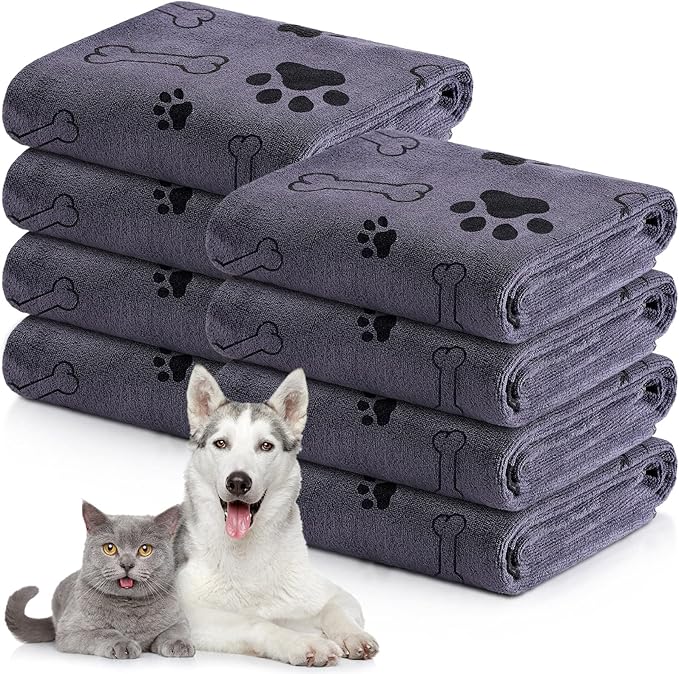 Chumia 8 Pcs Dog Towels for Drying Dogs Cats Pet Towels Bulk Puppy Microfiber Quick Drying Paw Bath Bathing Supplies Absorbent for Medium Pets(Gray,40 x 24 Inch)