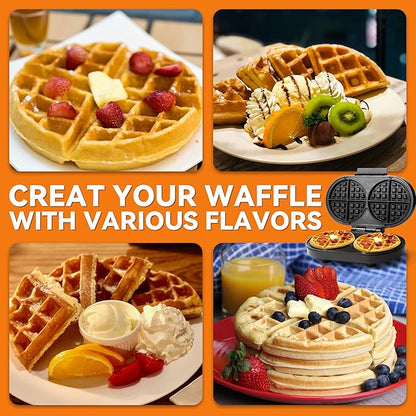 Baker’s Friend Double Belgian Waffle Maker Thick, 2 X 6” Round Waffle Maker
