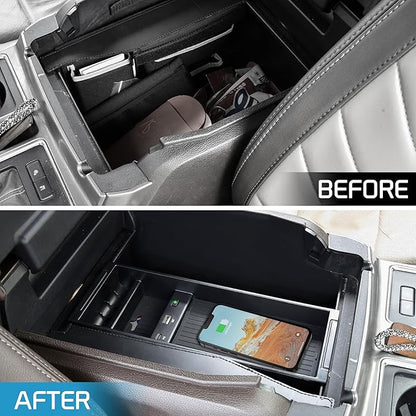 Wireless Charger for F150 2009-2023, Center Console Organizer Box Fast Wireless Chargering with USB-A USB-C Port for Ford F150 2009-2021 2022 2023 Accessories