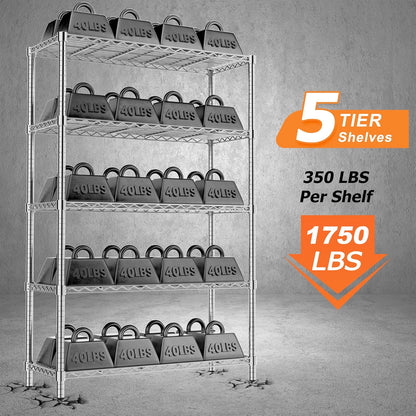Storage Shelves Heavy Duty, 2 PCS 36" L x 14" W x 72" H Garage Wire Shelving Unit Loads 1750LBS, 5-Tier Adjustable Metal Industrial Utility Shelf Rack for Kitchen, Laundry Room, Warehouse, Basement