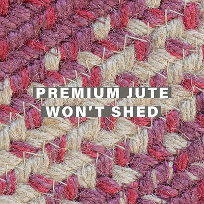 Homespice Autumn Maple Braided Area Rug 5x8' - Burgundy and Tan Braided Rugs for Dining Room and Living Room