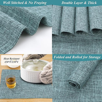 SHACOS Washable Fabric Placemats Set of 4 Heat Resistant Double Layer Cloth Table Mats Non Slip Farmhouse Place Mats, Blue Grey