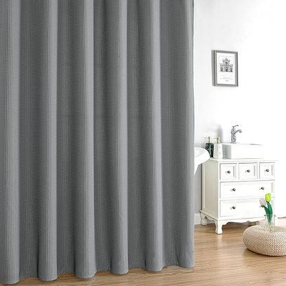 MISS SELECTEX Fabirc Shower Curtain for Bathroom, 230GSM Matt Waffle Water Repellent Durable Fabric Spa Hotel Shower Curtain, Machine Washable Cloth Shower Curtain(72Wx78H,Grey)