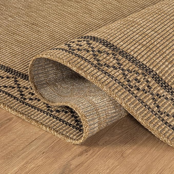 Easy Jute Rugs 8x10 Frame Natural Color Living Room Indoor Outdoor Area Rug for Patio and Kitchen Rug High Traffic Washable Easy to Clean Solid Boho Woven Design Carpet (8 x 10)