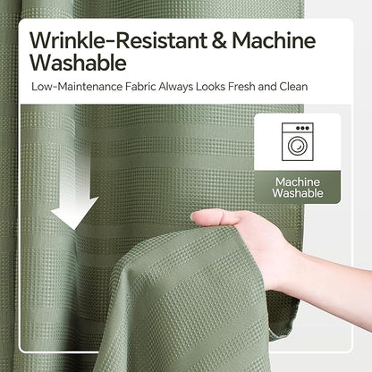 TURKIO Sage Green Shower Curtain Waffle Weave Shower Curtain Striped Fabric Shower Curtains for Bathroom, Green Bathroom Decor, (72Wx72H, Sage Green)