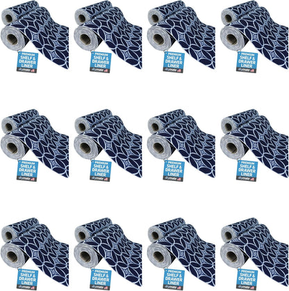 Drymate Premium Luxury Shelf & Drawer Liner, Thick Cushioned Fabric, Non-Adhesive, Absorbent, Waterproof, Slip-Resistant, Liners for Kitchen Cabinets, Cupboards (USA Made)(12”x59”)(24-Pack)(Indigo)