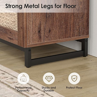 WAMPAT Modern TV Stand with Glass Doors