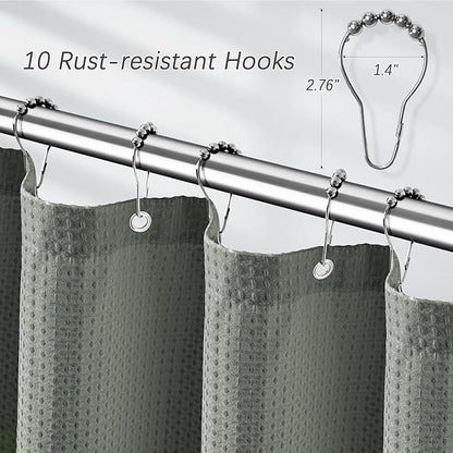 PANGSINNE 60 inch Stall Shower Curtain Grey - 256GSM Waffle Weave Heavy Duty Thick Fabric Shower Curtains for Bathroom, Hotel Quality Spa Luxury Cloth Bath Curtain Set with 10 Hooks, 60Wx72H Gray