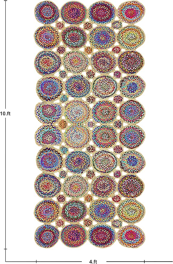 Scalloped Natural Chindi Cotton and Jute Rug, Hand Woven Runner Area Rug, 3x20 Ft Beige & Multicolor Braided Kilim Rugs for Living Room, Kitchen, Entryway, Farmhouse
