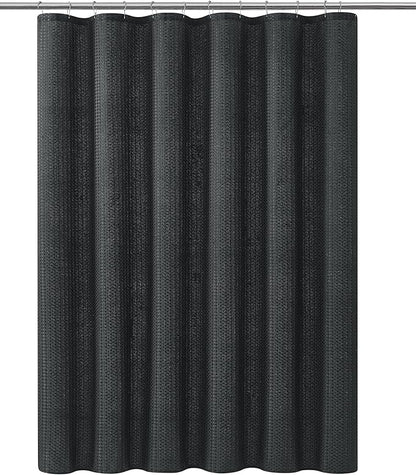 Indecor Home Luxury Dobby Weave Heavy Weight CVC Poly Cotton Blended Fabric Shower Curtain Elegant Hotel Style Fabric for Bathroom, Water Repellent, Machine Washable Dark Gray Charcoal 70x72