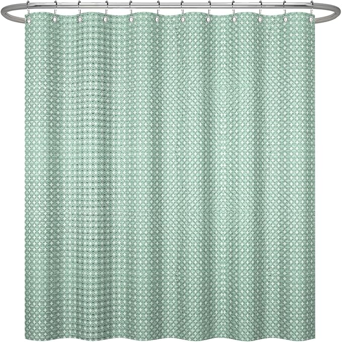 ggaimwf 36x72 Inch Solid Color Shower Curtain for Bathroom Waffle Bath Water Resistant Fabric Curtains Celadon Green Modern Thick Shower Stall Curtain with Metal Hooks