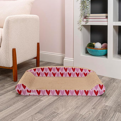 The LICKER Store CSR1004A Montego 27.5" Coastal Patterned Cardboard Lounge Bed Cat Scratcher with Catnip, Pink/Red