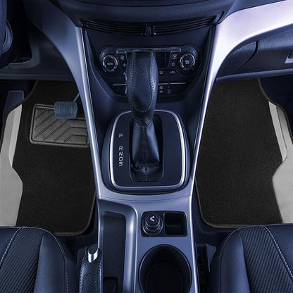 FH Group Color-Block Carpet Car Floor Mats – Non-Slip, Faux Leather Accents, Universal Fit for Sedan, SUV & Truck – Full Set Gray