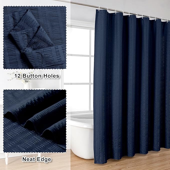 Aiyufeng Moga Navy Blue Shower Curtain - 3D Embossed Cloth Shower Curtain for Bathroom, Hotel Luxury Blue Bathroom Curtains, Machine Washable, Standard Size 72Wx78H