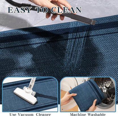 chakme Bathroom Rugs Mat 32x17, Ultra Thin Non Slip Bath Mat Quick Dry Absorbent Bath Mat for Bathroom, (Dark Blue, 32"x17")