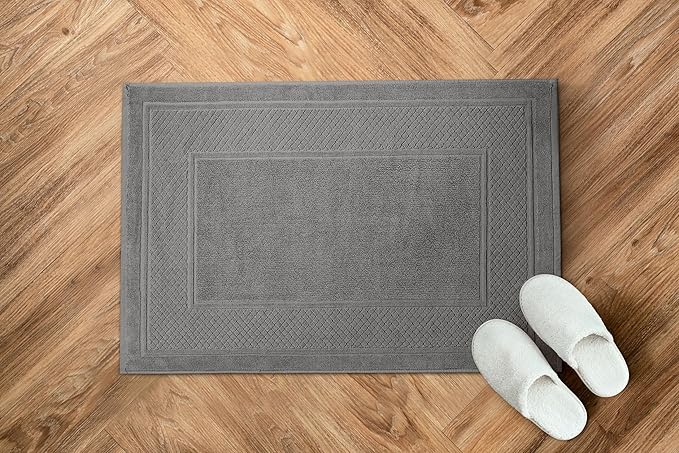 Avalon Towels Grey Bath Mat - 100% Cotton Set of 2 Absorbent Bathmat - Bathroom Mats Quick Dry Bath Mats for Bathrooms (22x34 Inches)
