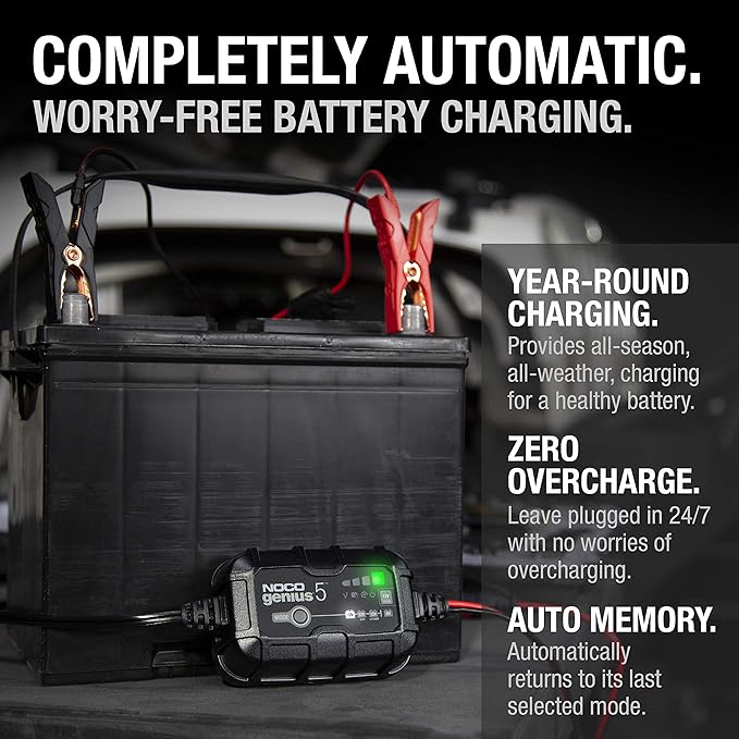 NOCO GENIUS5: 5A 6V/12V Smart Battery Charger – Automatic Maintainer, Trickle