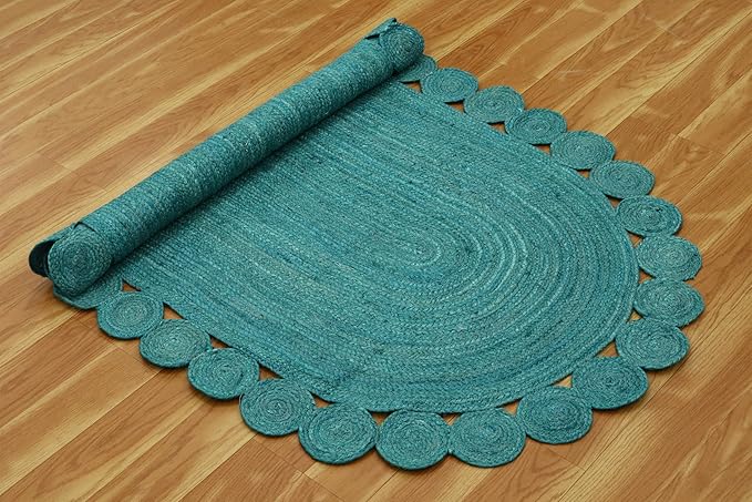 Oval Rug 10x16 Area Rug Kilim Rug Turquoise Solid Design 0.27 inches ThickIndoor Outdoor Rug Flatweave Rug High Traffic Area Lake House Bedroom Dining Room Living Room