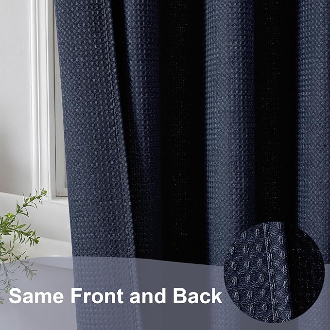 OWENIE Navy Blue Waffle Weave Fabric Shower Curtain, Textured Heavy Cloth Shower Curtains for Bathroom, Water Repellent Soft Hotel Spa Luxury Elegant Bath Curtain, Machine Washable, 72x78 Inch