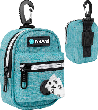 PetAmi Dog Poop Bag Holder for Leash, Pet Waste Dispenser With Clip for Puppy Walking Accessories, Travel Camping, Treat Pouch Supplies With Doggy Roll, Blue
