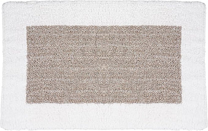 Naturally Yours Home Bath Mat, 100% Cotton, Reversible Rug, Minimalist Japandi Bathroom Decor, 20 x 31.5 inches, Neutral Tan & White Colors