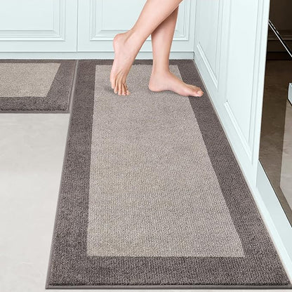 DOMUSTEX Machine Washable (24" x 36"+ 24" x 60"') Kitchen Rugs Set of 2, Non Slip Kitchen Mats for Floor, Absorbent Entrance Runner Rugs for Bedroom, Hallway, Bathroom, Door (Roll Packing)