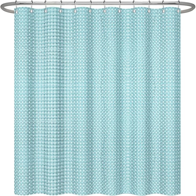 ggaimwf 36x72 Inch Solid Color Shower Curtain for Bathroom Waffle Bath Water Resistant Fabric Curtains Mint Green Modern Thick Shower Stall Curtain with Metal Hooks