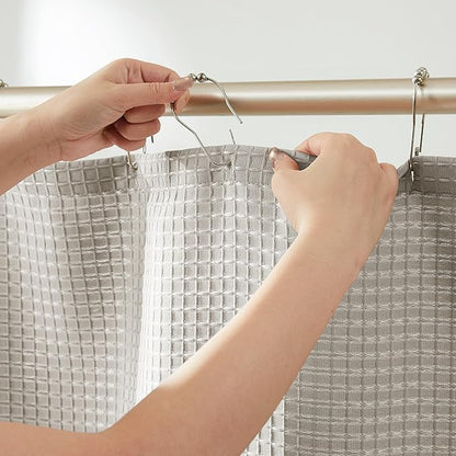 Indecor Home Luxury Waffle Weave Heavy Weight CVC Poly Cotton Blended Fabric Shower Curtain Elegant Hotel Style Fabric for Bathroom, Water Repellent, Machine Washable Taupe Waffle