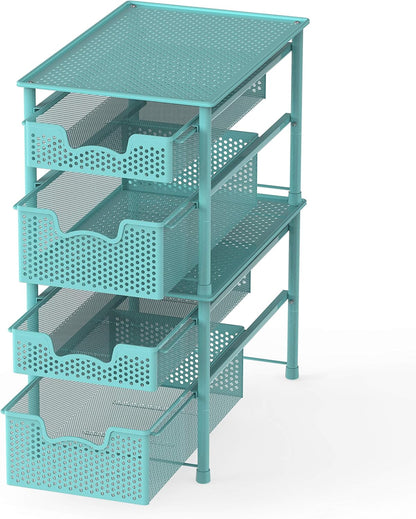 Simple Houseware Stackable 2 Tier Sliding Basket Organizer Drawer, Turquoise