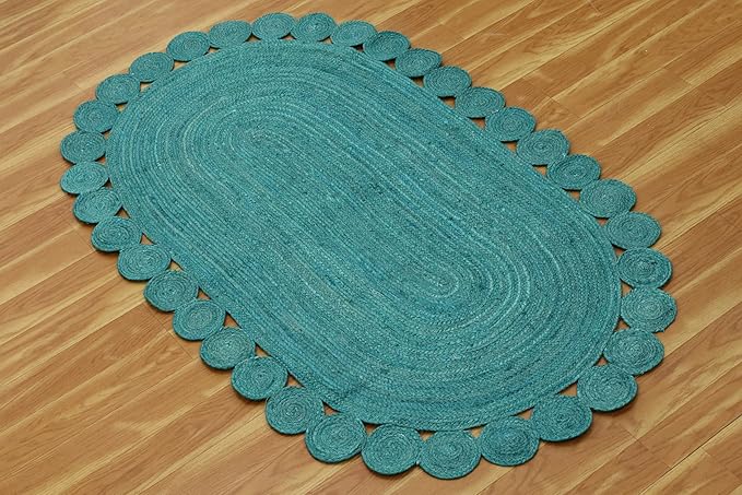 Oval Rug 10x16 Area Rug Kilim Rug Turquoise Solid Design 0.27 inches ThickIndoor Outdoor Rug Flatweave Rug High Traffic Area Lake House Bedroom Dining Room Living Room