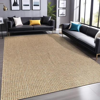 Easy Jute Rugs 4x6 Natural Color Living Room Indoor Outdoor Area Rug for Farmhouse Patio and Kitchen Rug High Traffic Washable Easy to Clean Solid Boho Woven Design Outside Carpet (4 x 6)