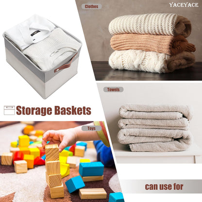 Storage Basket Foldabel, 4 Pack 15"x11"x9.5" Storage Bins for Shelves, Cloth, Toy, Linen Fabric Basket for Office, Home Organizing, Decorative