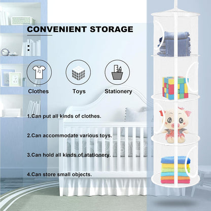 Libeder Mesh Hanging Storage Space Saver Bags Organizer,Foldable Storage Organizer 4 Compartments Toy Storage Basket for Kids Room Bathroom 3 Sets, White