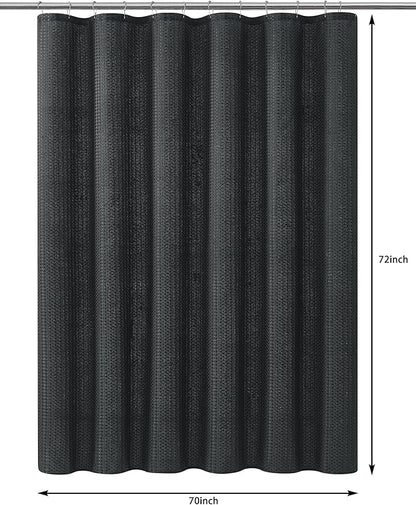 Indecor Home Luxury Dobby Weave Heavy Weight CVC Poly Cotton Blended Fabric Shower Curtain Elegant Hotel Style Fabric for Bathroom, Water Repellent, Machine Washable Dark Gray Charcoal 70x72