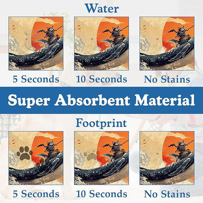 Wave Cat Dog Food Mat,Christmas Stocking Ukiyo-e Whale Absorbent Quick Dry Feeding Placemat for Food and Water Bowls, Non Slip Rubber Backing, Waterproof Pet Supplies for Mess-Free Eating 12"x20"