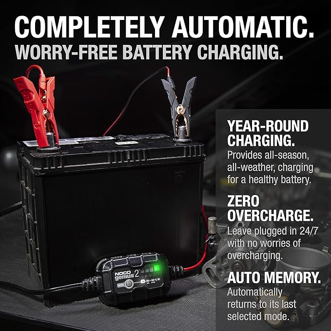 NOCO GENIUS2: 2A 6V/12V Smart Battery Charger – Automatic Maintainer, Trickle