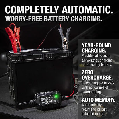 NOCO GENIUS2: 2A 6V/12V Smart Battery Charger – Automatic Maintainer, Trickle